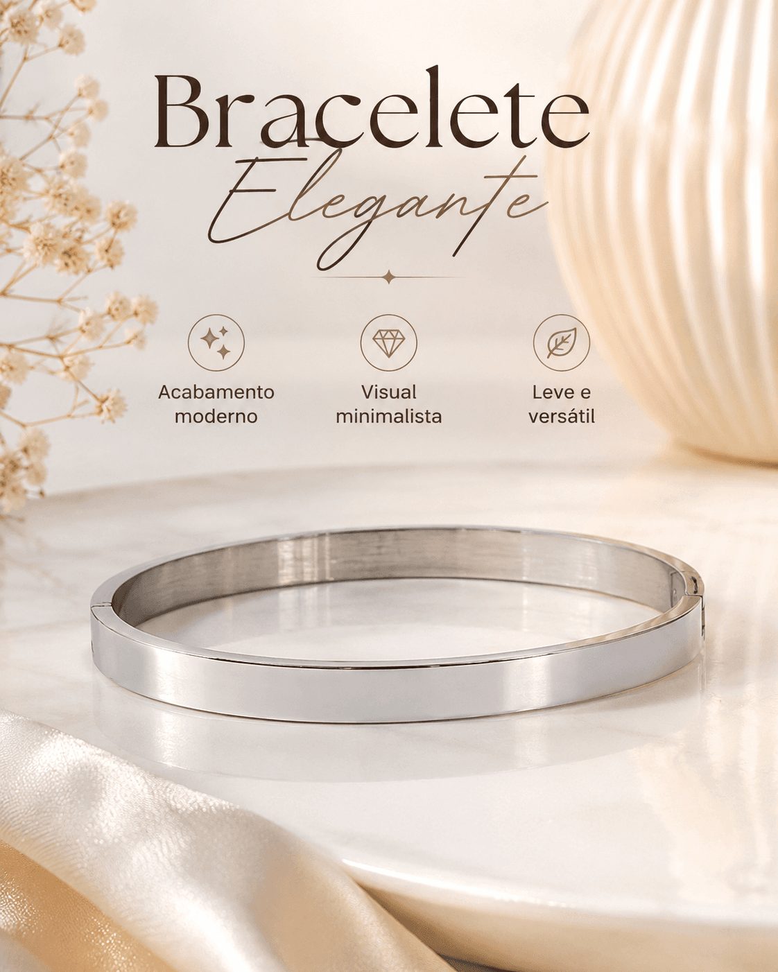 BRACELETE AÇO INOX LISO PRATA