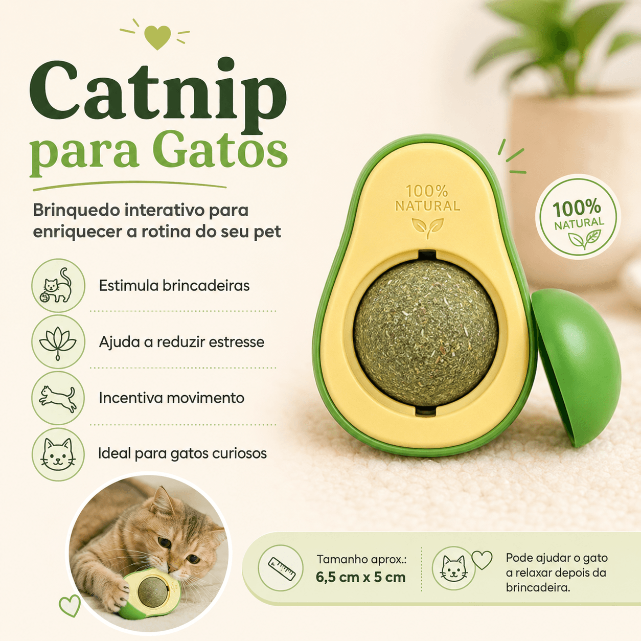BRINQUEDO ABACATE COM CATNIP PARA PET