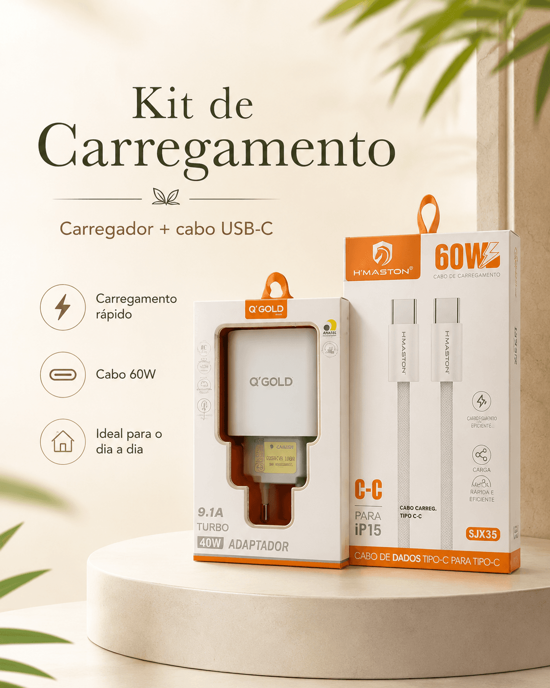 FONTE + CABO TIPO-C 2 ENTRADAS